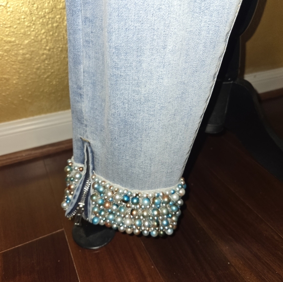 Boston Proper Blue Floral Embellished Jean Jacket - Picture 5 of 5